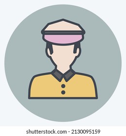 Traffic policeman Icon in trendy color mate style isolated on soft blue background