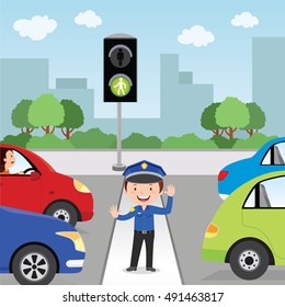 Traffic policeman is making a stop gesture signal to control traffic