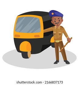 Traffic policeman is stopping an auto. Vector graphic illustration. Individually on a white background.	