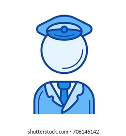 Icono de la línea vectorial del agente de tráfico aislado en fondo blanco. Icono de línea de policía de tráfico para infografía, sitio web o aplicación. Icono azul diseñado en un sistema de cuadrícula.