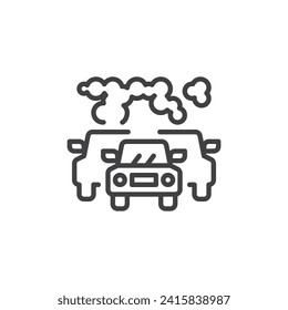 Traffic Pollution line icon. linear style sign for mobile concept and web design. Road with smog from vehicles outline vector icon. Symbol, logo illustration. Vector graphics