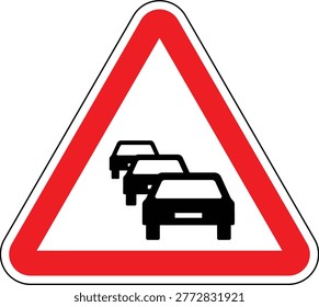 Traffic Queue Ahead Warning Red Triangle Road Sign Portugal Southern Europe Illustration