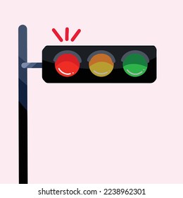 Luz roja de tráfico con fondo rojo claro. Deja de firmar, no te vayas. Dibujo simple de estilo de arte de color plano aislado con elementos de objeto de transporte.