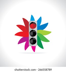 traffic red signal concept over colorful abstract 