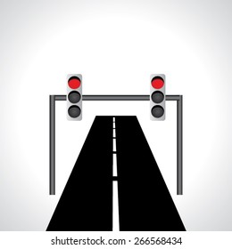 traffic red signal light idea vector with road 