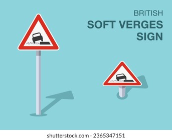 Traffic regulation rules. Isolated British soft verges sign. Front and top view. Flat vector illustration template.