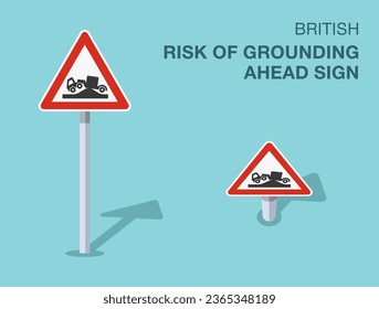 Traffic regulation rules. Isolated British risk of grounding ahead sign. Front and top view. Flat vector illustration template.