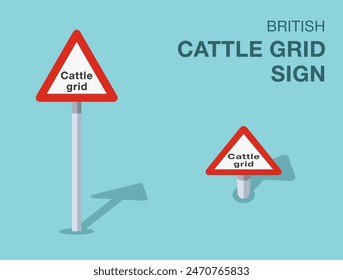 Traffic regulation rules. Isolated British "cattle grid" road sign. Front and top view. Flat vector illustration template.