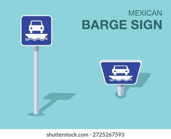 Traffic regulation rules. Isolated mexican "barge" road sign. Front and top view. Flat vector illustration template.