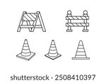 Traffic repair warning sign icon, construction. website repair under construction with traffic barrier and cone vector illustration