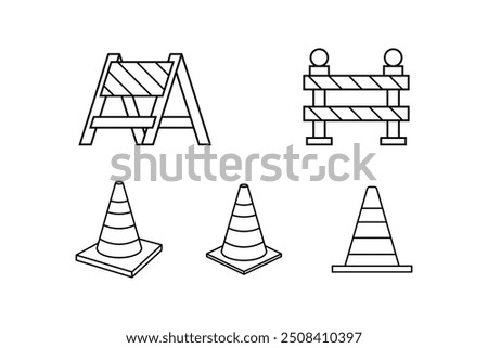 Traffic repair warning sign icon, construction. website repair under construction with traffic barrier and cone vector illustration