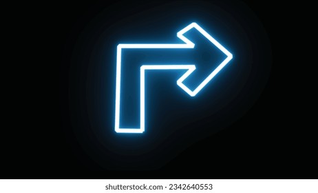 Traffic right, blue neon signs, Turn right, using the arrow direction symbol. upward and right arrow signs. Directional traffic sign Navigation concept. Vector illustration