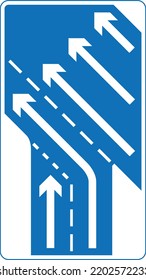 Traffic In Right Hand Lane Of Slip Road Joining The Main Carriageway Has Priority Over Left Hand Lane, The Highway Code Traffic Sign, Signs Giving Orders, Signs With Red Circles Are Mostly Prohibitive