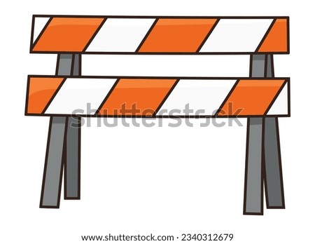 Traffic road block barrier with orange and white diagonal stripes colored doodle vector illustration. Isolated on white background