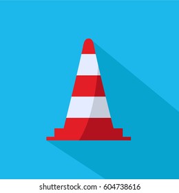 traffic road cone icon illustration simple clean vector on blue flat design style background with shadow. Under construction isolated simple sign & symbol