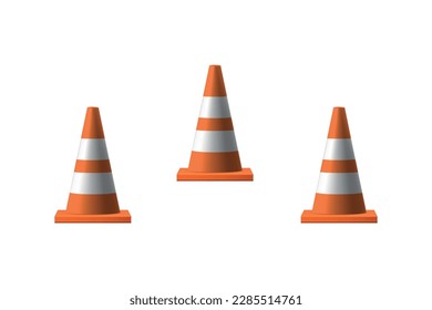 Traffic road cones on white background realistic isolated vector illustration