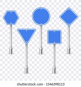 traffic road empty blue signs. Street template sign road board isolated collection.  