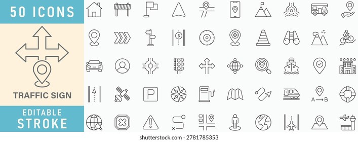 Traffic Road icon collection set. Editable stroke. Vector illustration.