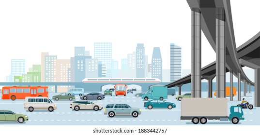 Traffic at the road junction, illustration