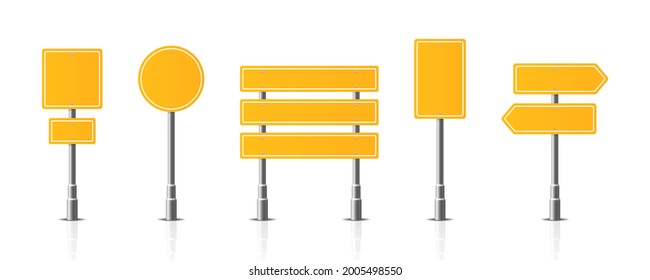 Traffic road realistic signs. Signage, warning sign stop danger caution speed highway, street board vector set. 