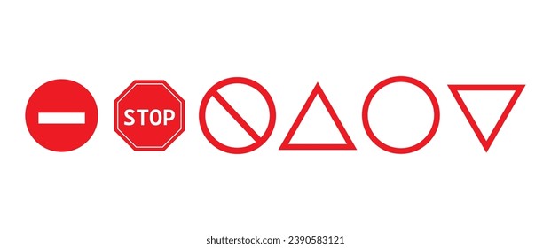 Colección de señales de tráfico. Conjunto de signos de tráfico. Ilustración del vector de signo de parada roja de pared EPS10