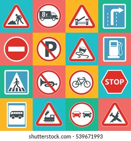Traffic- Road Sign Collection vector illustration set