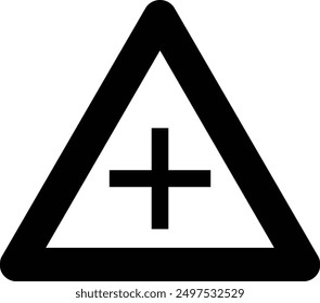 Traffic Road Sign, Crossroad flat black vector icon.