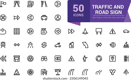 Traffic and road sign icons set. Pixel perfect, minimalistic web and UI icon. Outline icon collections. Editable vector illustration.