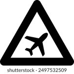 Traffic Road Sign, Low Flying Aircraft  flat black vector icon.