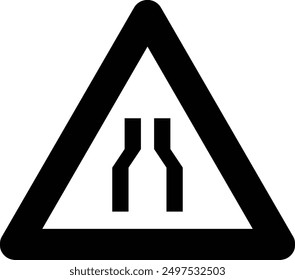 Traffic Road Sign, Narrow Road flat black vector icon.