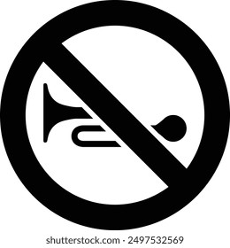 Traffic Road Sign, No Horn flat black vector icon.