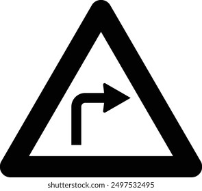 Traffic Road Sign, Right Sharp Curve flat black vector icon.