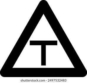 Traffic Road Sign, T Intersection flat black vector icon.