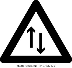 Traffic Road Sign, Two Way Traffic flat black vector icon.