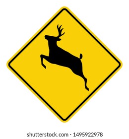 Traffic road sign - Wildlife deer crossing on diamond sign.