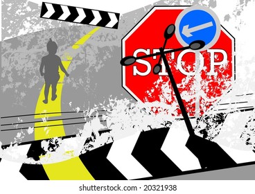 traffic road signs grunge vector