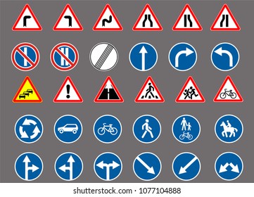 Traffic or road signs, isolated on grey background