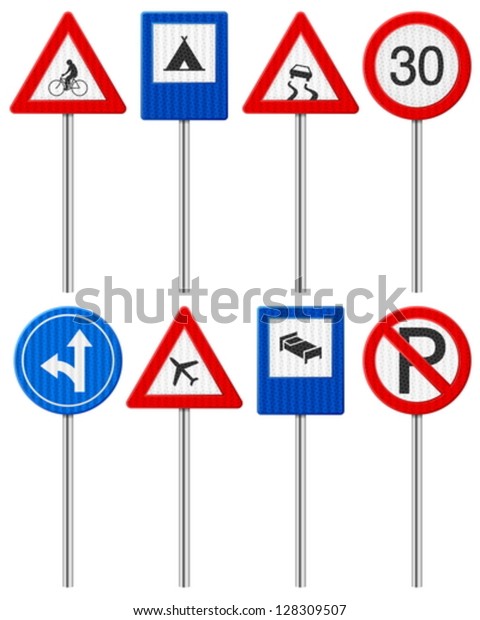 Traffic Road Signs Set On White Stock Vector (Royalty Free) 128309507