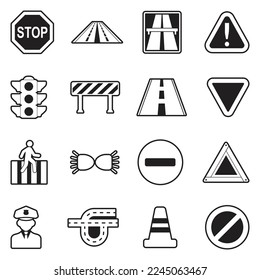 Traffic Rules Icons. Line With Fill Design. Vector Illustration.