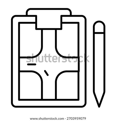 Traffic rules image and pen thin line icon, driver license concept. Vector graphics. Rule paper with driving test map sign on white background, outline style icon for mobile or web design