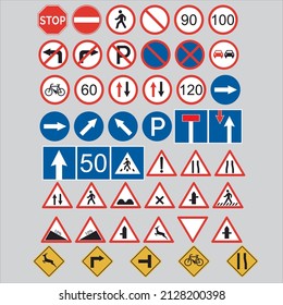 normas de tráfico, vectores de señales de tráfico, señales de prohibición, seguridad vial, parada, límite de velocidad, cruce de peatones