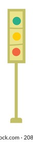 Traffic rules sticker. Icon with traffic light to regulate movement at intersections. Red, yellow and green sign. Design element for web. Cartoon flat vector illustration isolated on white background