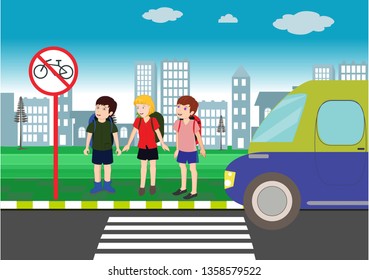 traffic rules. traffic rules training. traffic signs. bicycle ride prohibited sign. bicycles can not enter
