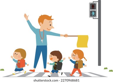 Traffic safety Commuting to and from school Illustration of a child crossing a pedestrian crossing