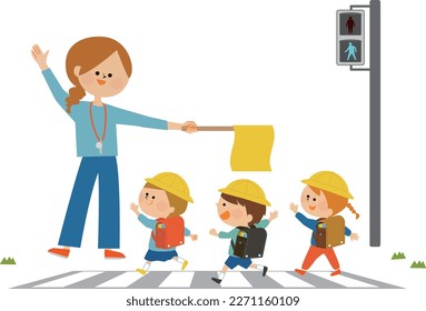 Traffic safety Commuting to and from school Illustration of a child crossing a pedestrian crossing