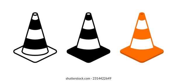 Verkehrs-Sicherheitskegel, Vektorsymbol-Set. Straßenteiler mit Zapfen. Straßensperrschild