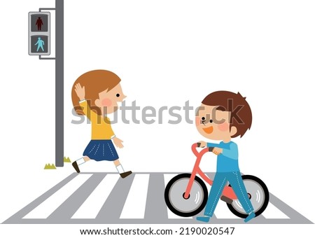 Traffic safety Illustration of a bicycle crossing a pedestrian crossing