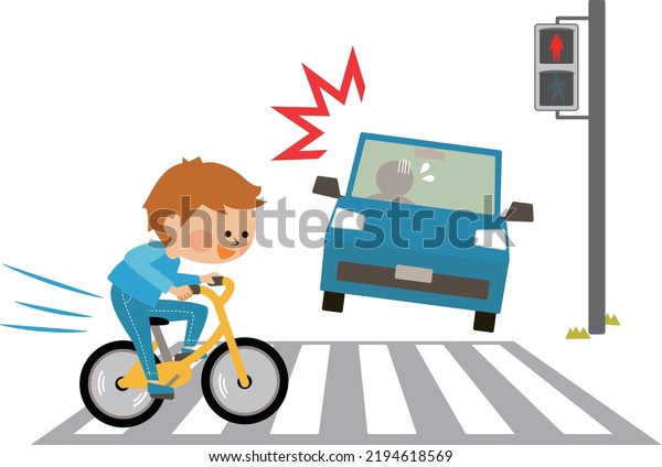 Traffic safety Illustration of a\
bicycle ignoring a traffic light at a pedestrian\
crossing