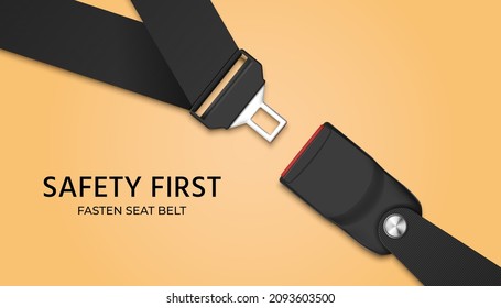 Traffic safety poster for drivers with realistic passenger seat belt. Fasten your seatbelt, warning banner. Safe driving rule vector concept. Rule of safety traffic for driver illustration