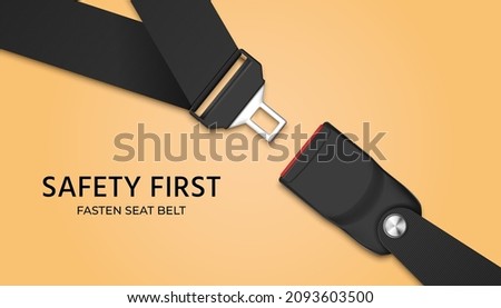 Traffic safety poster for drivers with realistic passenger seat belt. Fasten your seatbelt, warning banner. Safe driving rule vector concept. Rule of safety traffic for driver illustration Foto stock © 